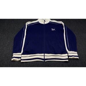 Puma Track Jacket Mens Large Navy Blue Vintage Full Zip Acrylic Striped Trim